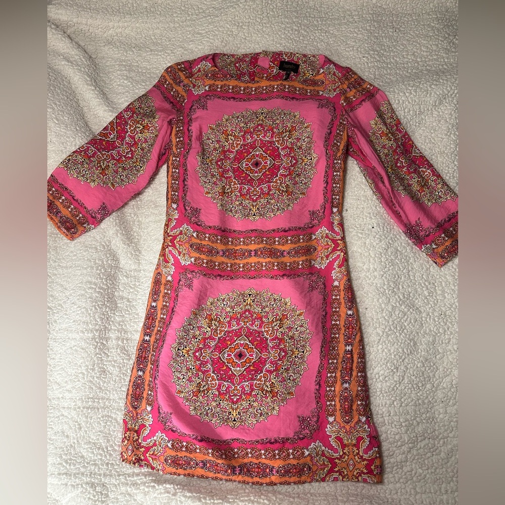 Laundry By Shelli Segal Pink and Orange Long Sleeve Dress